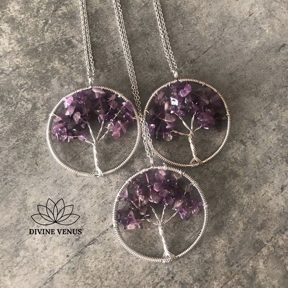 Amethyst Tree of Life Pendant Necklace - Picture 7 of 8